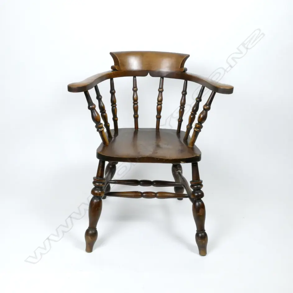 A 19thC oak bow back Captain's desk chair Image 1++