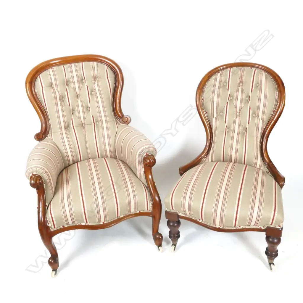 A pair of Victorian mahogany grandfather and grandmother chairs Image 1++