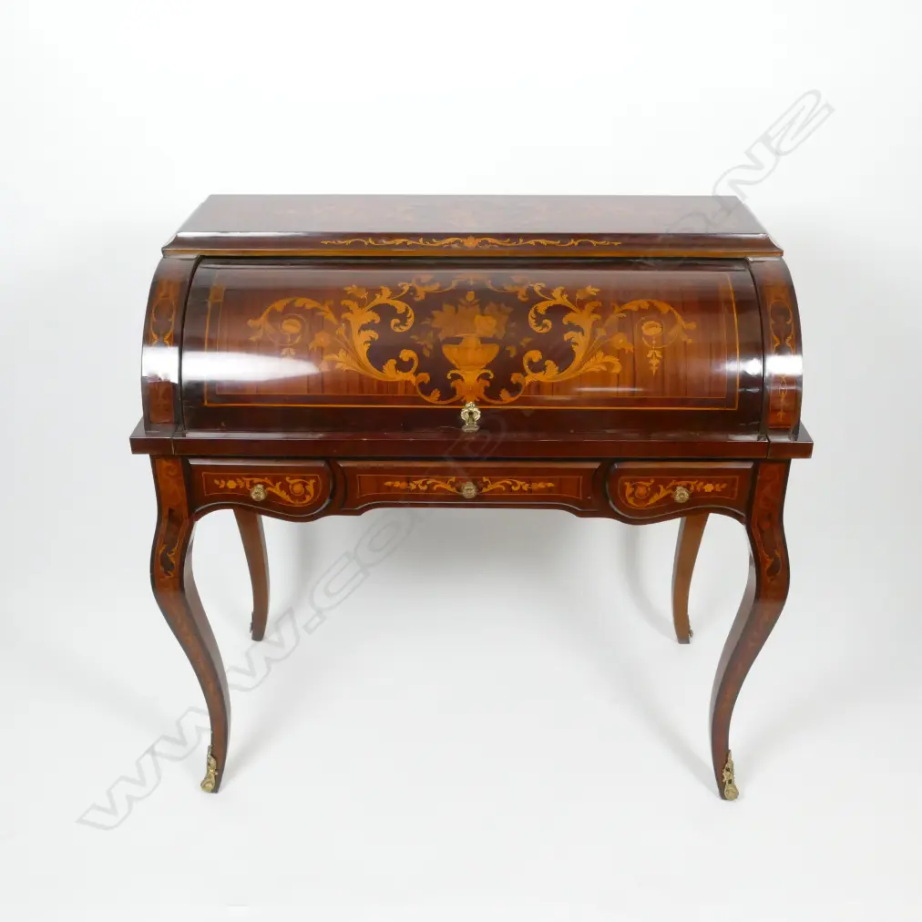 An Italian marquetry inlaid drum front desk Image 1++