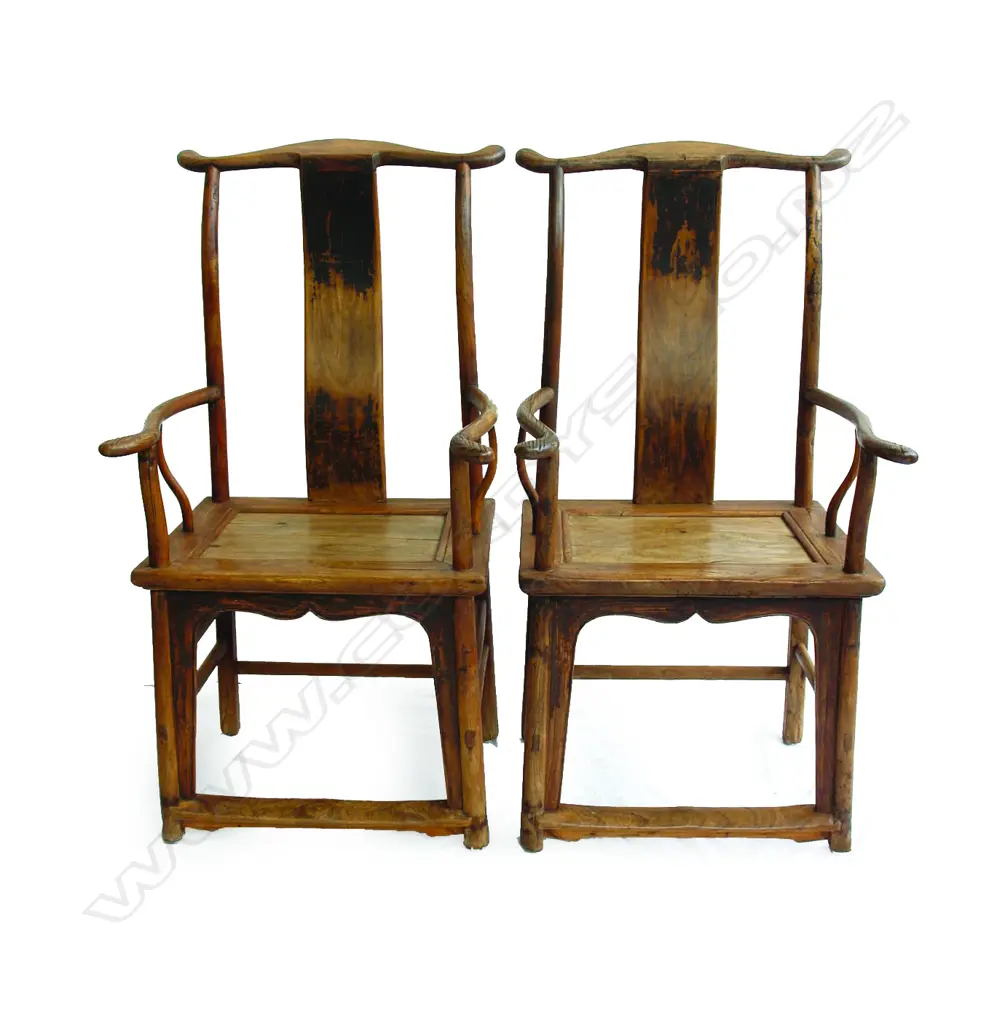 A pair of vintage Chinese yoke back chairs Image 1++