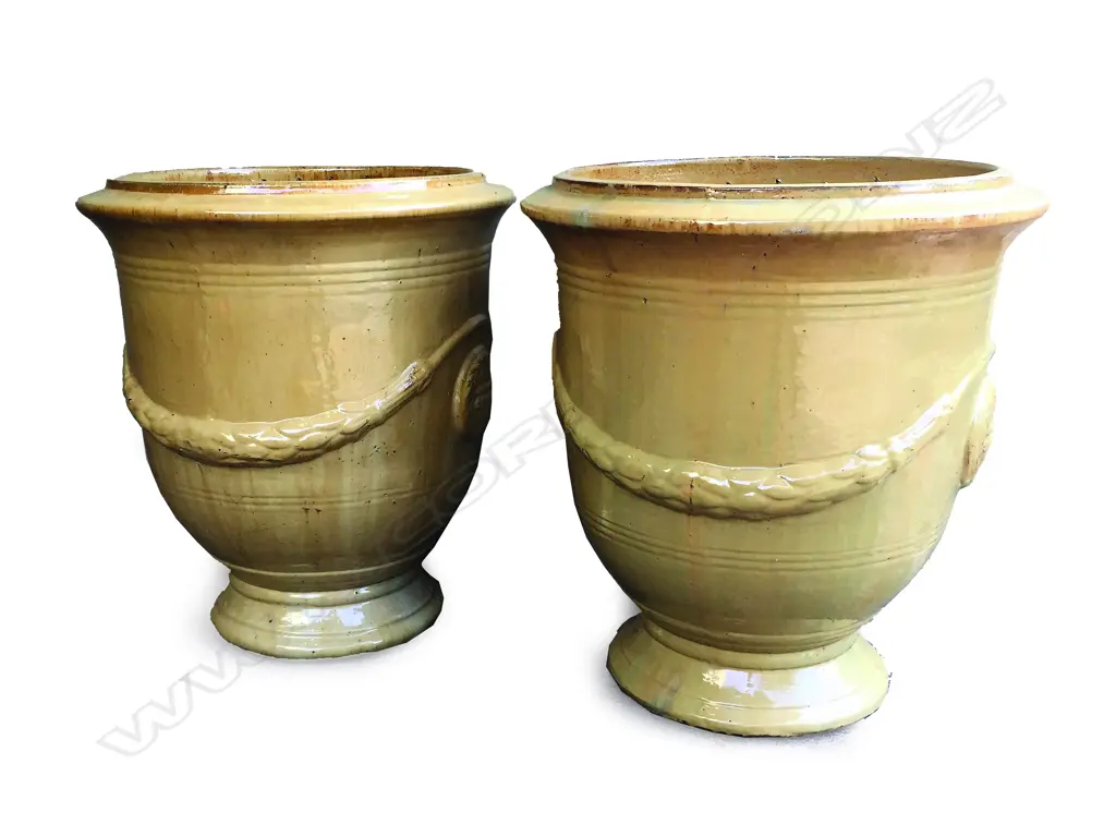 A pair of large antique French style pottery garden urns Image 1++