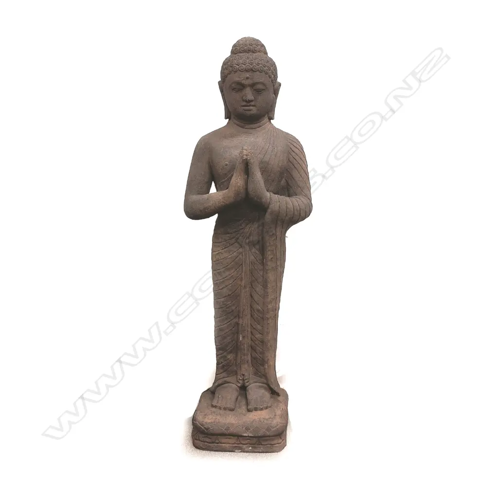 A large carved black stone standing Buddha Image 1++