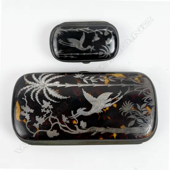 Two silver and tortoiseshell piqué inlay cases