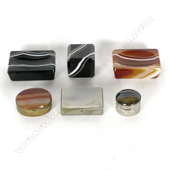 A collection of six banded agate items