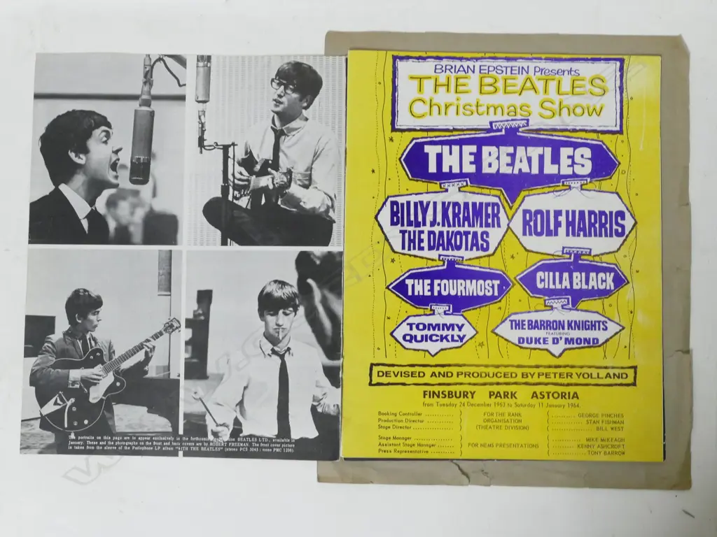 An autographed The Beatles Christmas Show (Brian Epstein) programme.  The souvenir programme from the 16-night 1963/1964 Finsbury Park Astoria show with signatures of John Lennon Image 1++