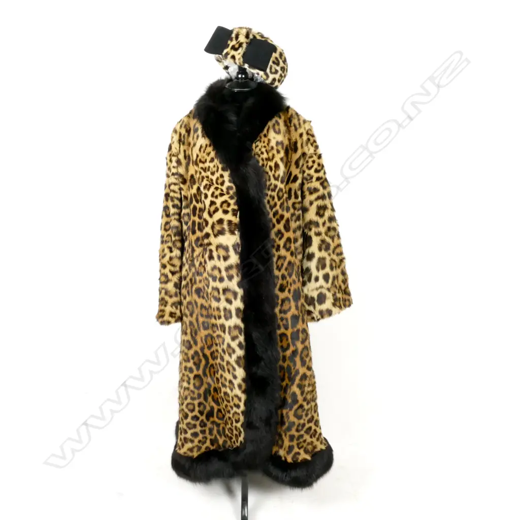 A full length jaguar fur coat together with matching hat Image 1++