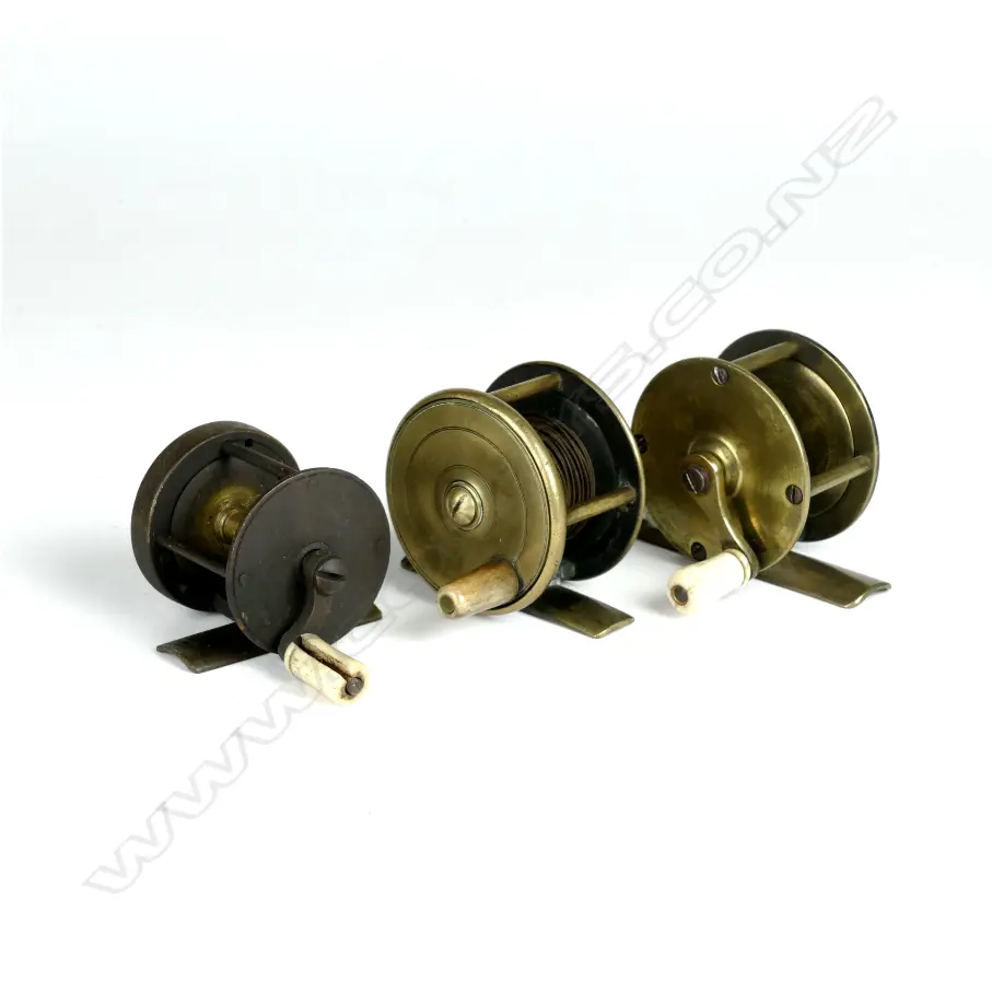 Three vintage brass reels Image 1++