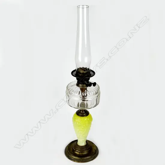 A large Victorian kerosene lamp faceted clear glass reservoir