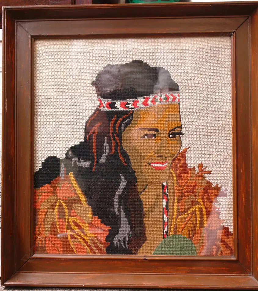 A mid-20thC needlework embroidery of a Maori princess Image 1++