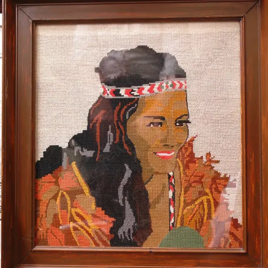 A mid-20thC needlework embroidery of a Maori princess