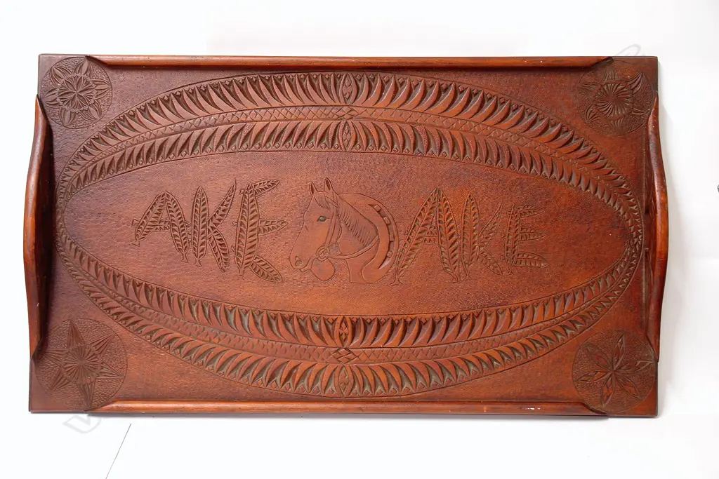 A WWI period N.Z. colonial chip art carved tray Image 1++