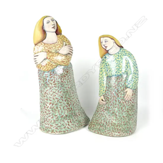 Louise Rive (Edge City - Westmere) 'The Conversation' a pair of porcelain female figures