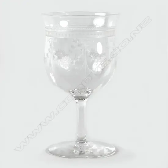Ten Stuart etched crystal wine glasses