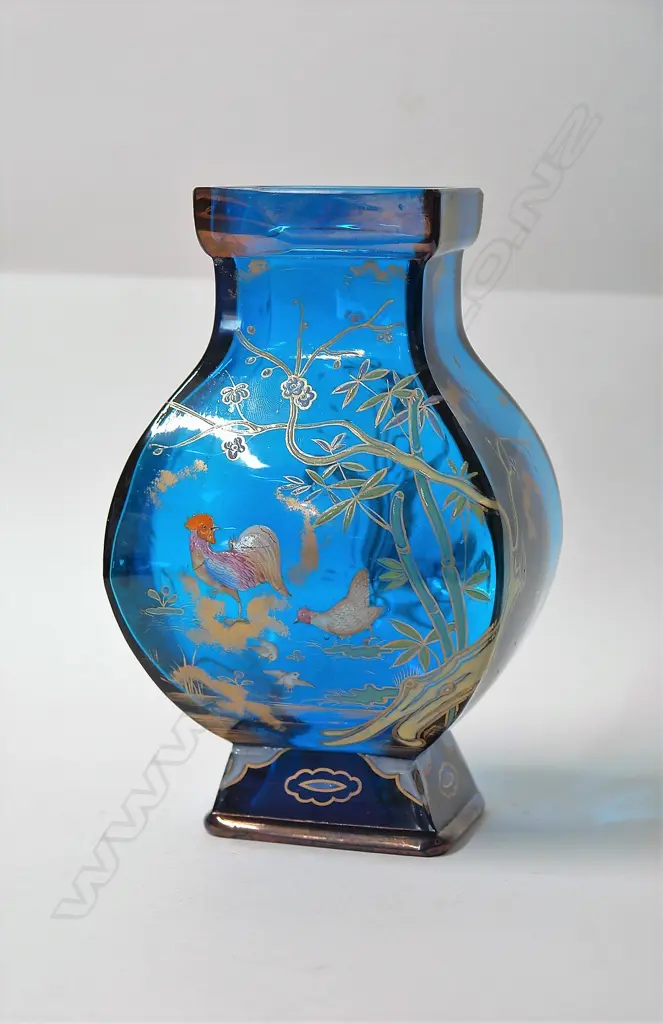 A c.1880 quality French blue glass and enamelled vase attributed to Baccarat Image 1++