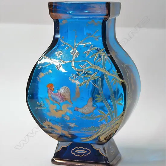 A c.1880 quality French blue glass and enamelled vase attributed to Baccarat