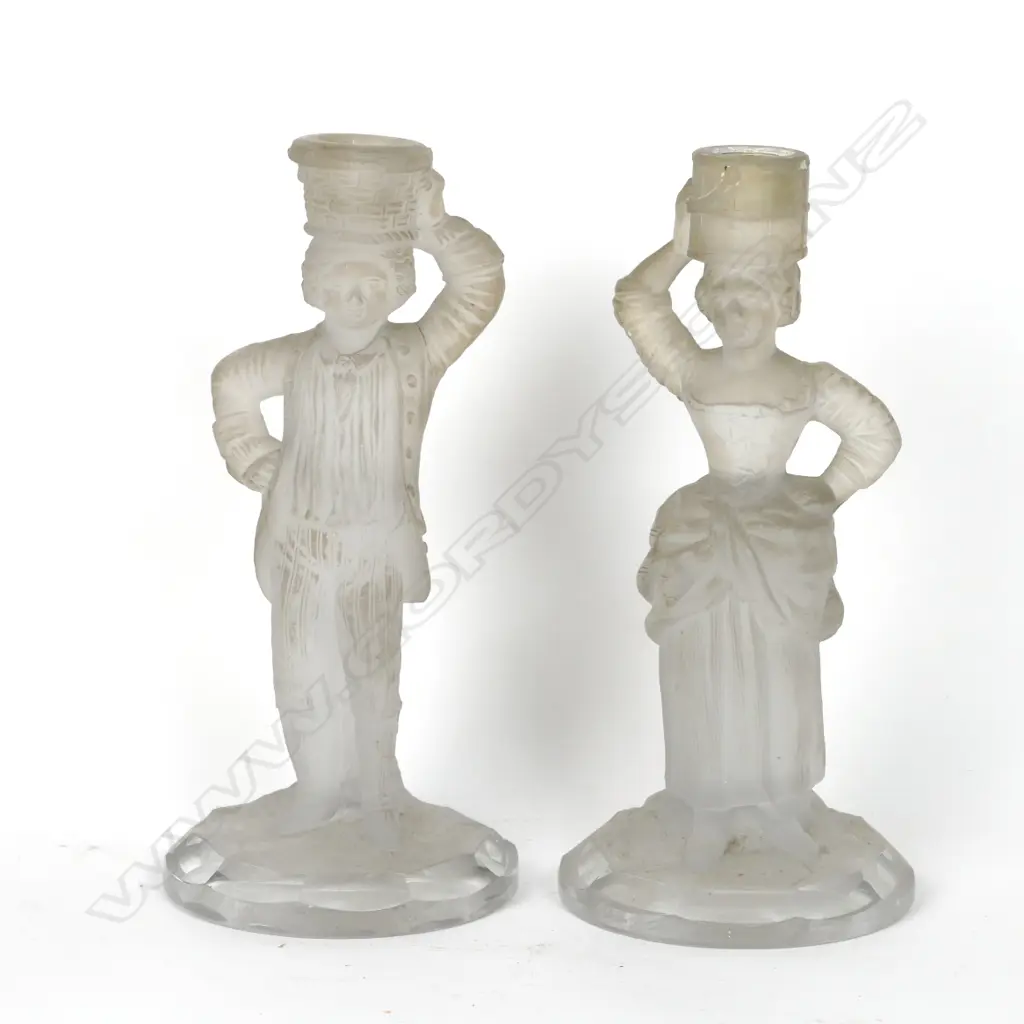 A pair of frosted Depression glass figural candlesticks Image 1++