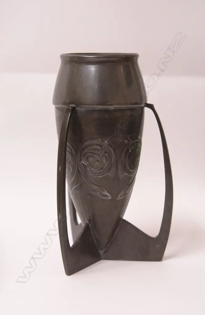 A Tudric pewter Archibald Knox bombe form vase Image 1++