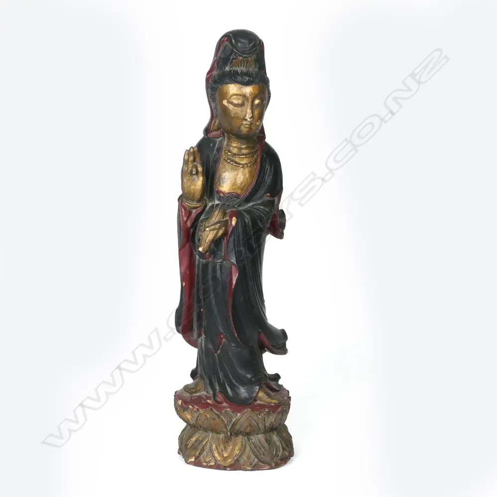 An old Chinese lacquered carved wood figure of Kuanyin Image 1++