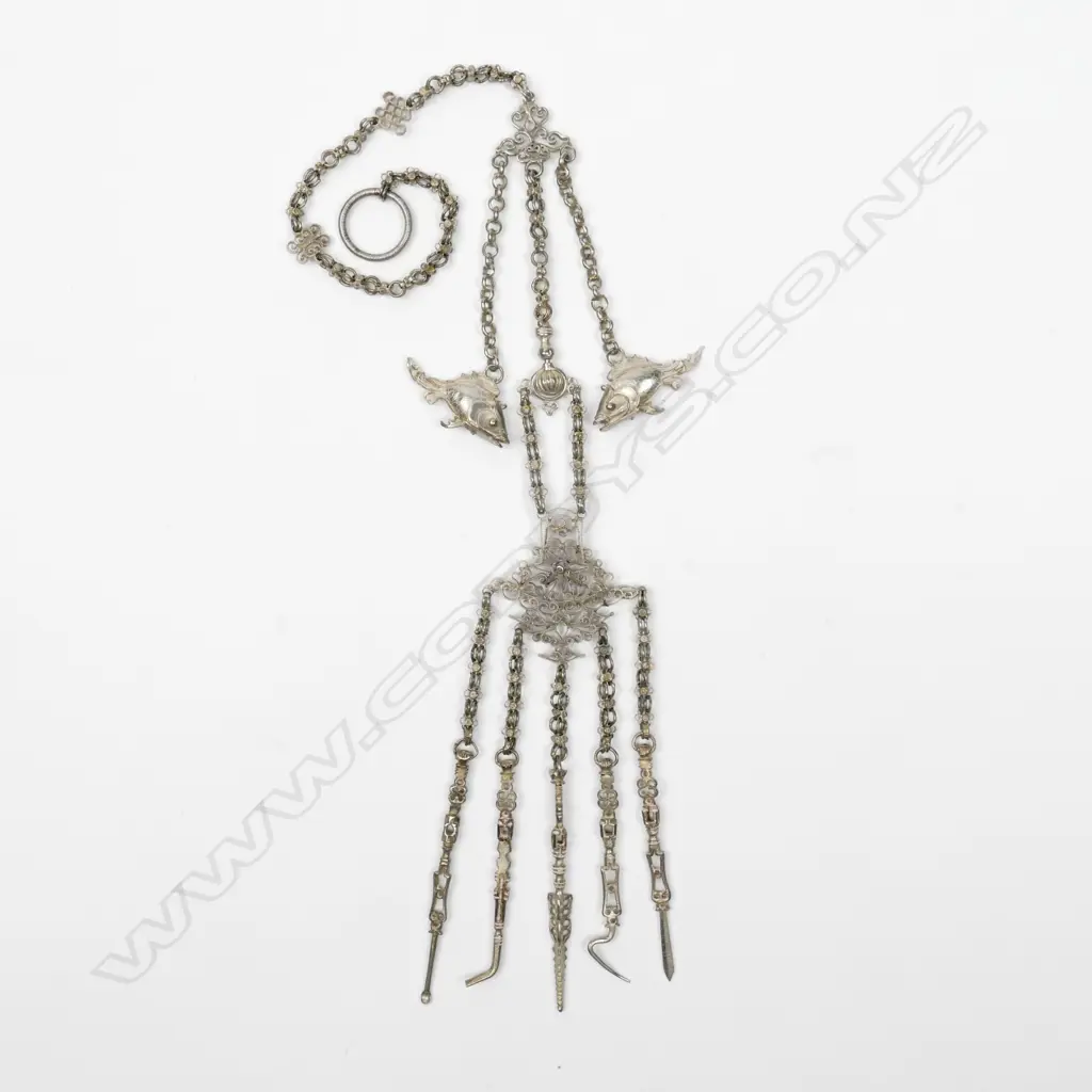 A vintage Chinese silver opium tool chatelaine Image 1++