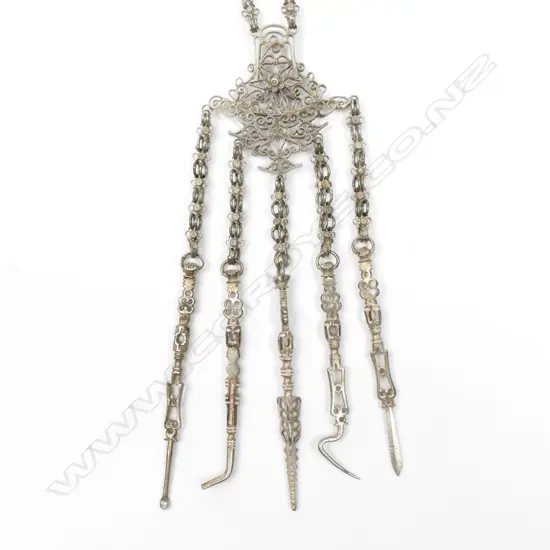 A vintage Chinese silver opium tool chatelaine