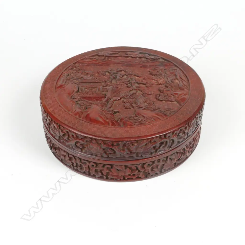An old Chinese cinnabar lacquer circular lidded box Image 1++