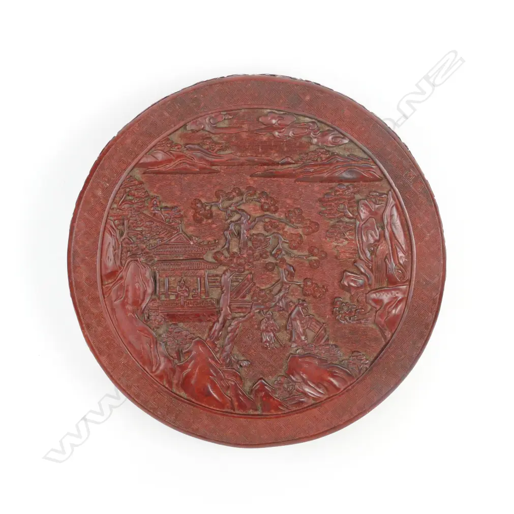 An old Chinese cinnabar lacquer circular lidded box Image 1++