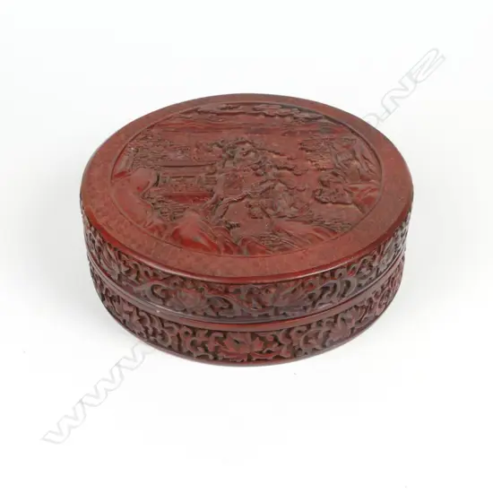 An old Chinese cinnabar lacquer circular lidded box