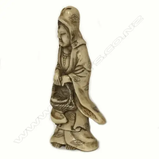 An early 19thC miniature ivory carving of the goddess Kwannon