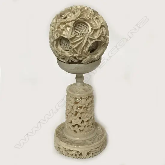 An old Chinese ivory puzzle ball of ten concentric layers