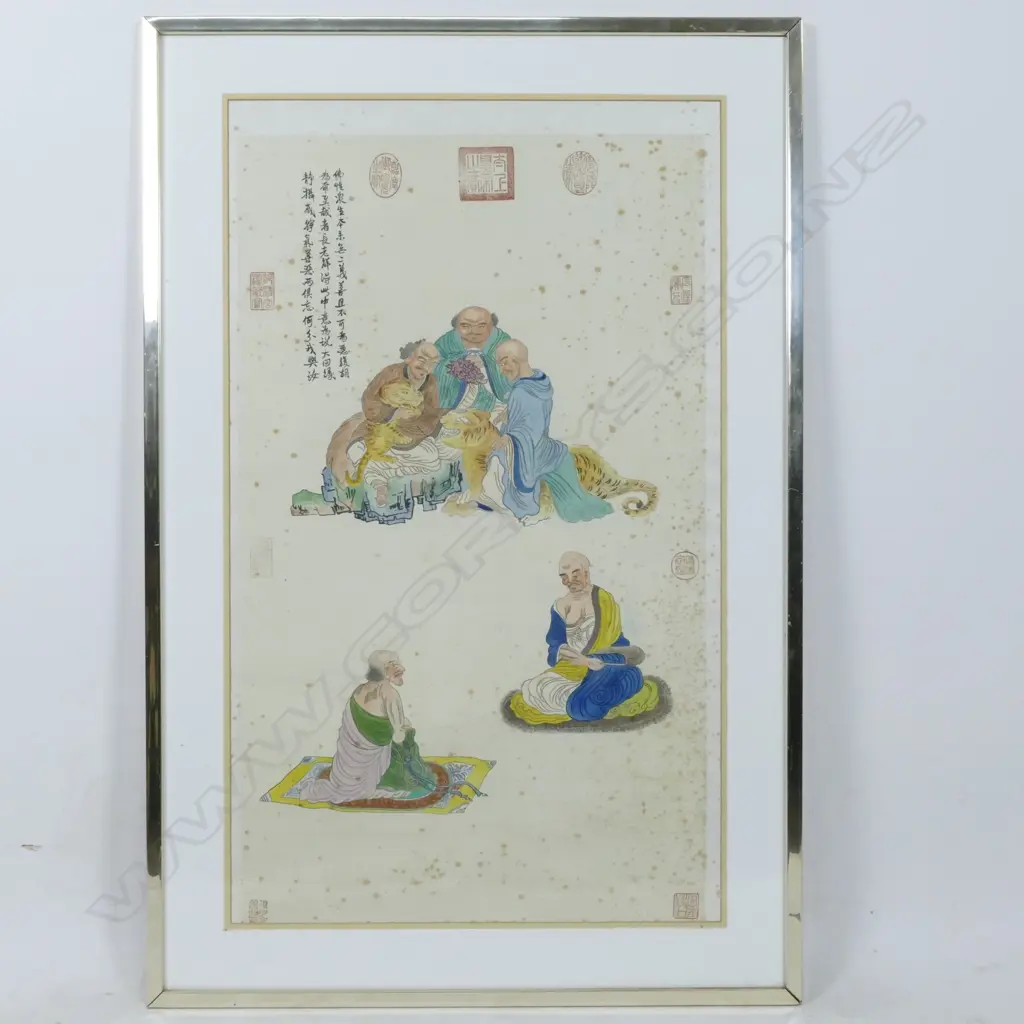 A decorative Chinese scroll painting of deities and arhats Image 1++