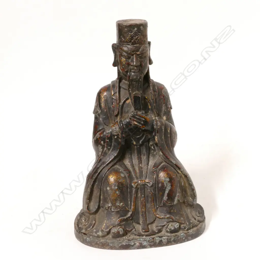A Chinese lacquered and gilded metal figure of a scholar Image 1++
