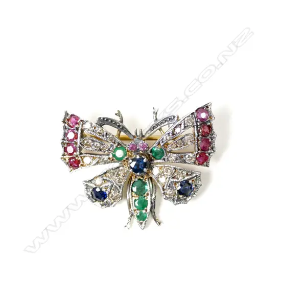 An Art Deco-style gem set butterfly brooch