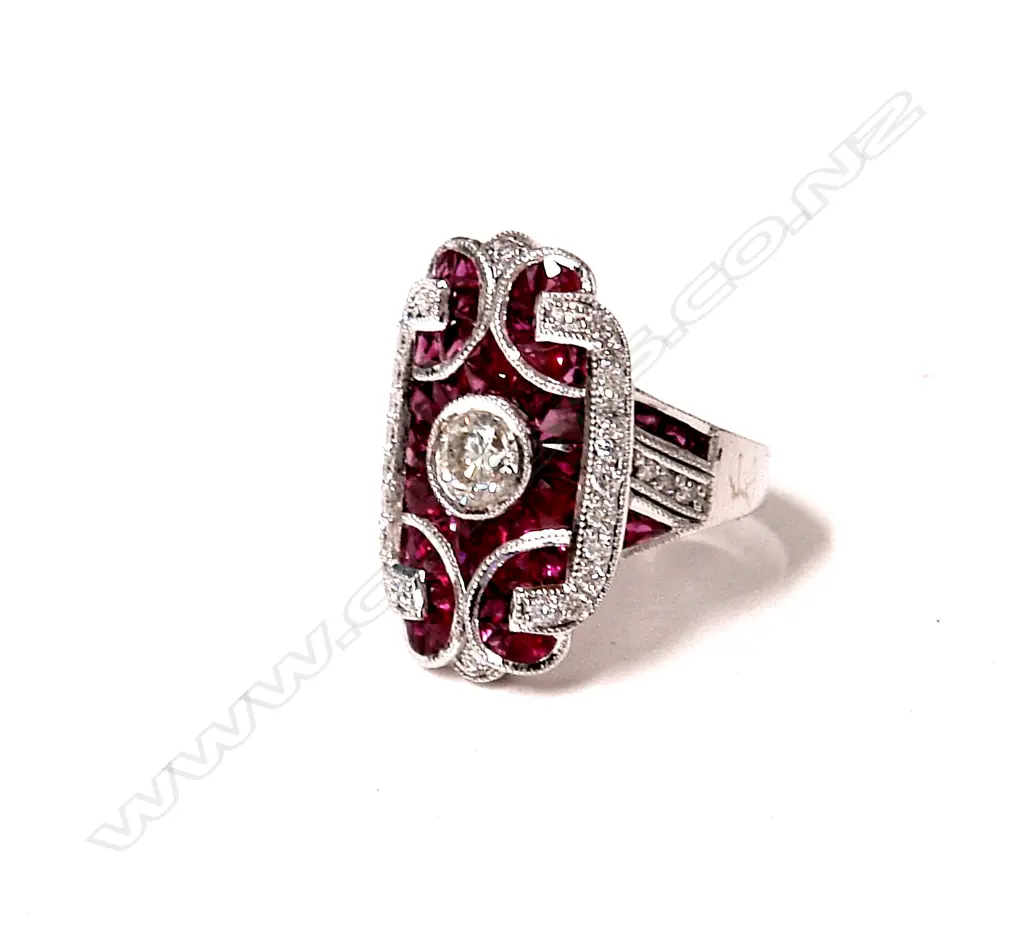 An impressive modern Art Deco-style 18ct. white gold ruby and diamond dress ring Image 1++
