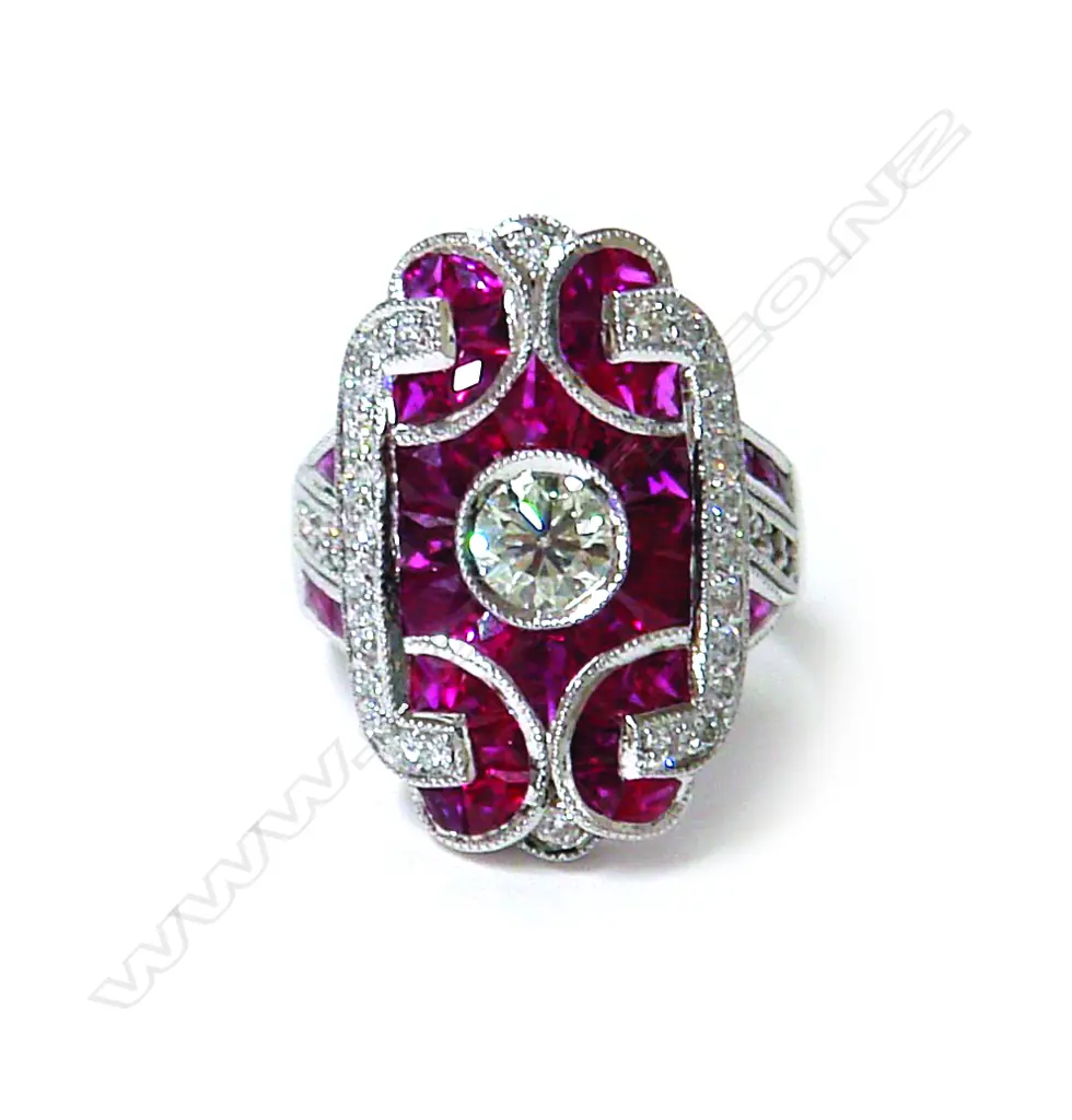 An impressive modern Art Deco-style 18ct. white gold ruby and diamond dress ring Image 1++