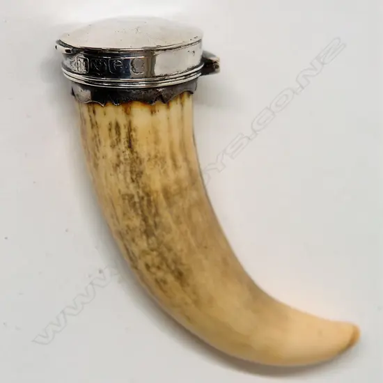 A rare George III whale's tooth and silver mounted snuff mull