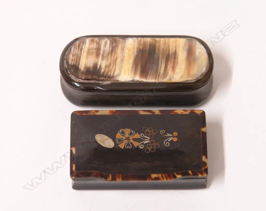Two George III horn and tortoiseshell snuff boxes Image 1++