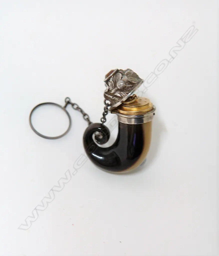An early 19thC Scottish small ram's horn and silver finger suspended vinaigrette Image 1++
