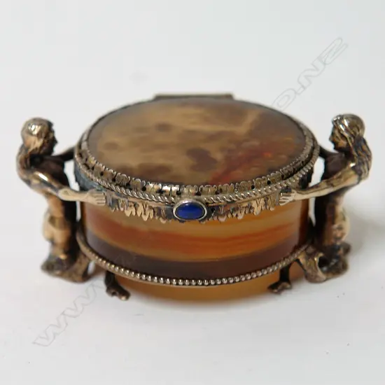 A quality 19thC silver and agate mermaid snuff box