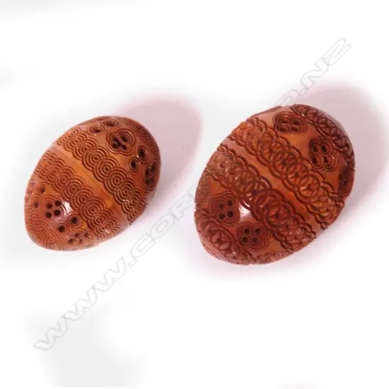 Two Victorian coquilla nut pomanders