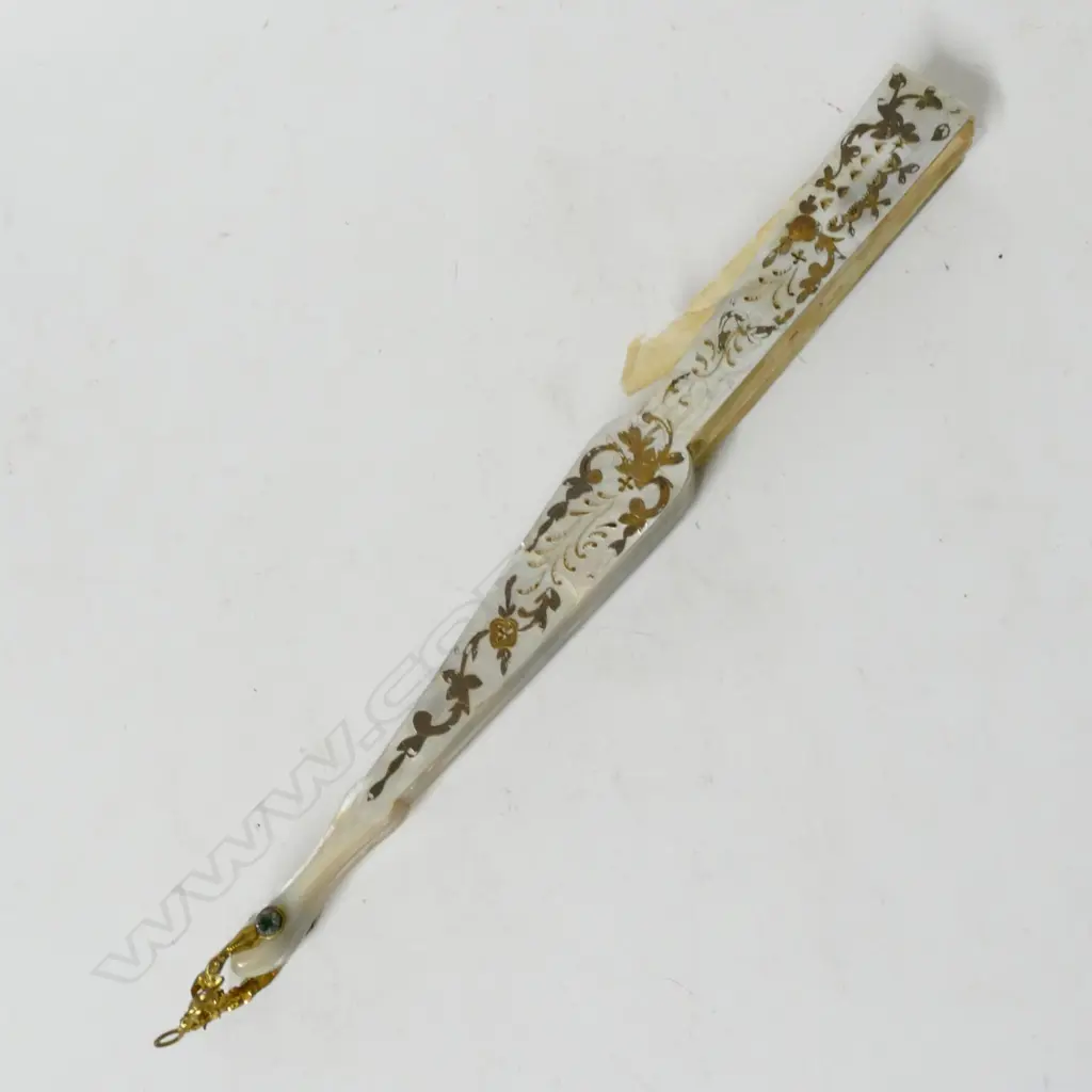 A 19th century mother of pearl and hand painted silk fan Image 1++