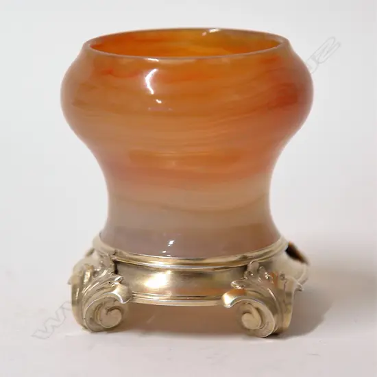 A late 19thC Russian silver and banded agate small vase