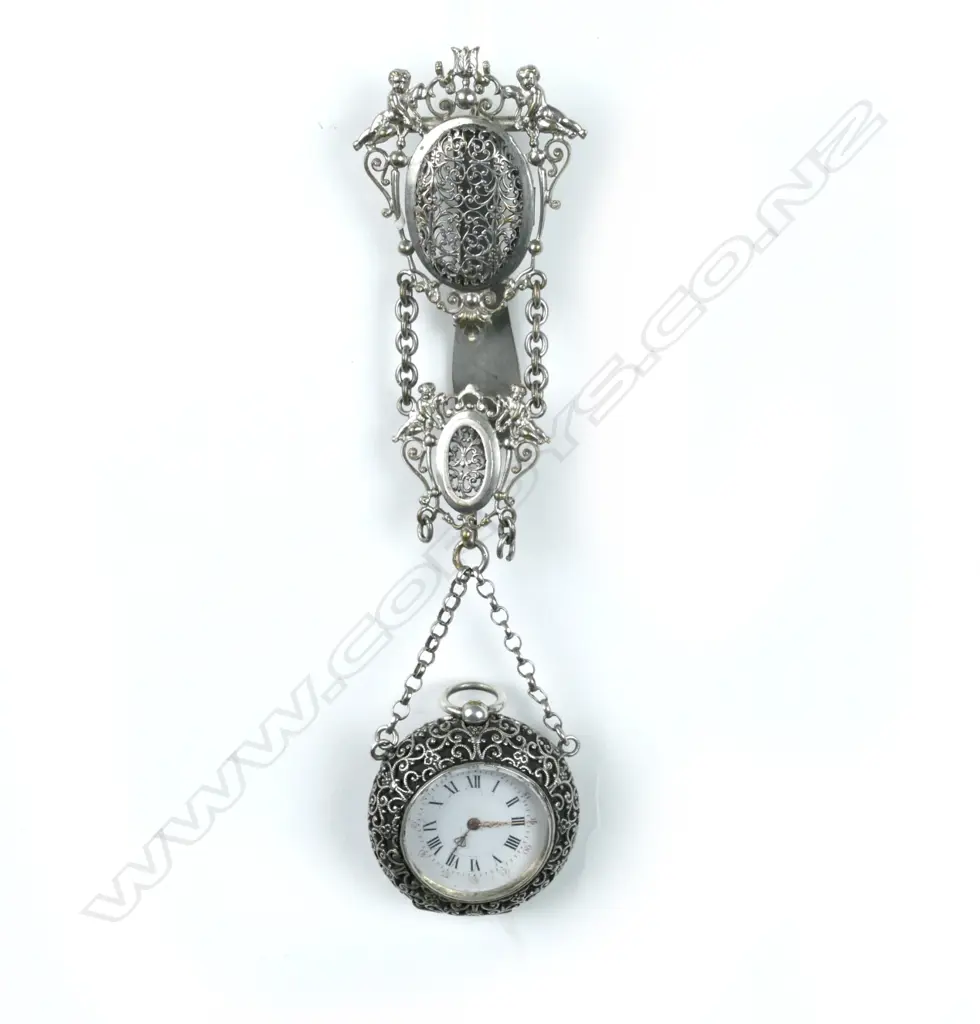 A 19thC silver plate chatelaine pocket watch Image 1++