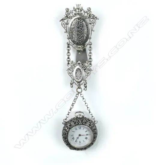 A 19thC silver plate chatelaine pocket watch