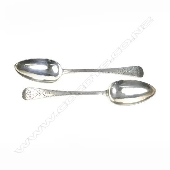 PAIR SILVER SERVING SPOONS - LONDON 1800