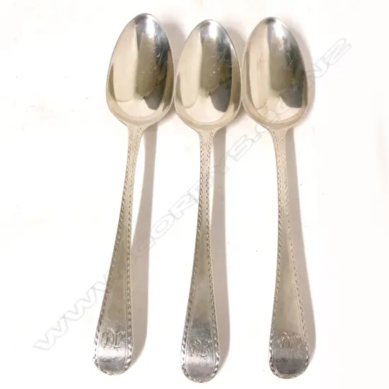 Three George III silver dessert spoons