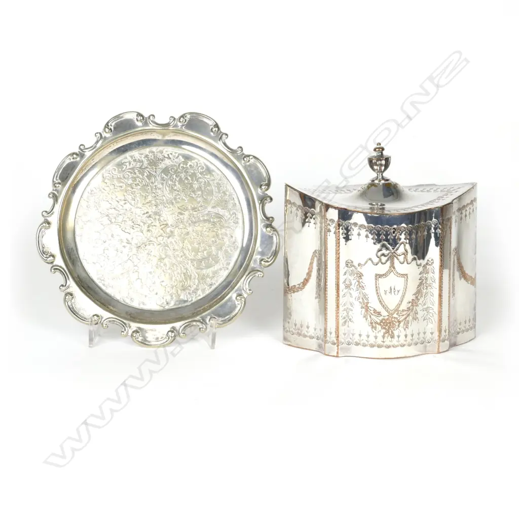 A Victorian Georgian Revival silver plate on copper tea caddy Image 1++