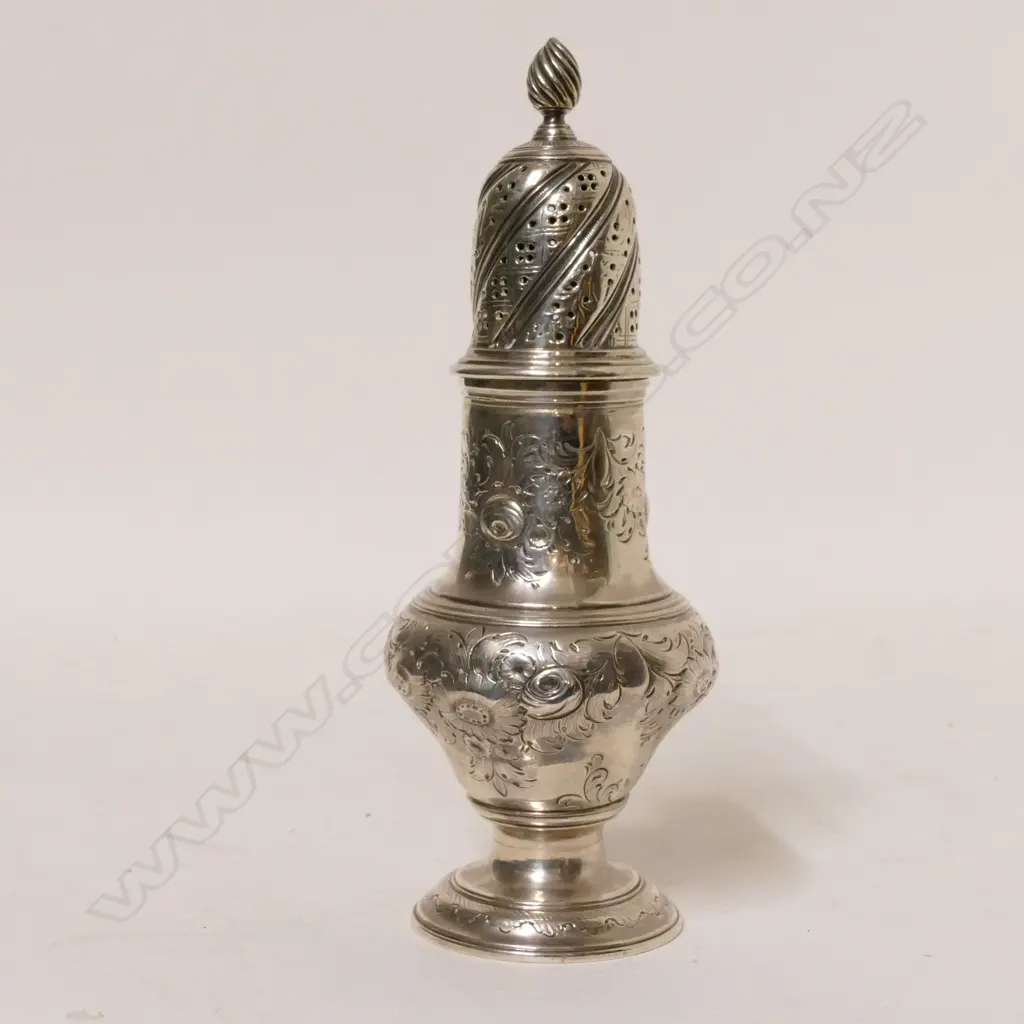A George III silver vase shaped caster Image 1++