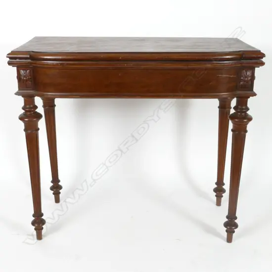 A 19thC mahogany fold-over card table