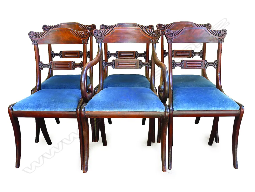 A good set of six Regency flame mahogany dining chairs Image 1++