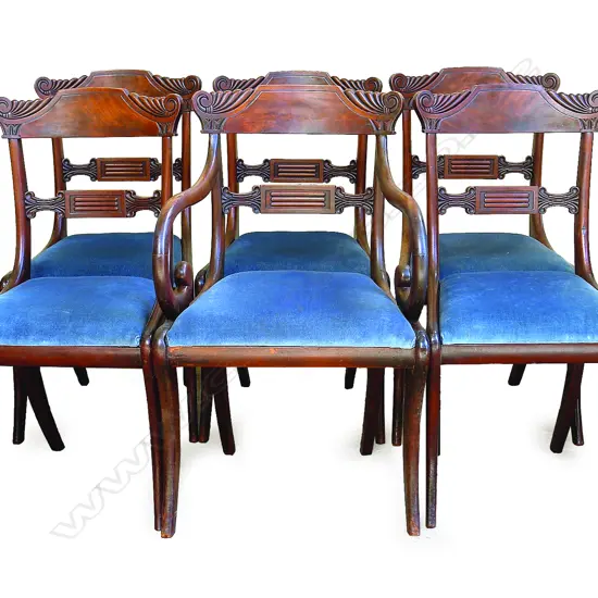 A good set of six Regency flame mahogany dining chairs